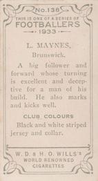 1933 Wills's Victorian Footballers (Small) #138 Leo Maynes Back